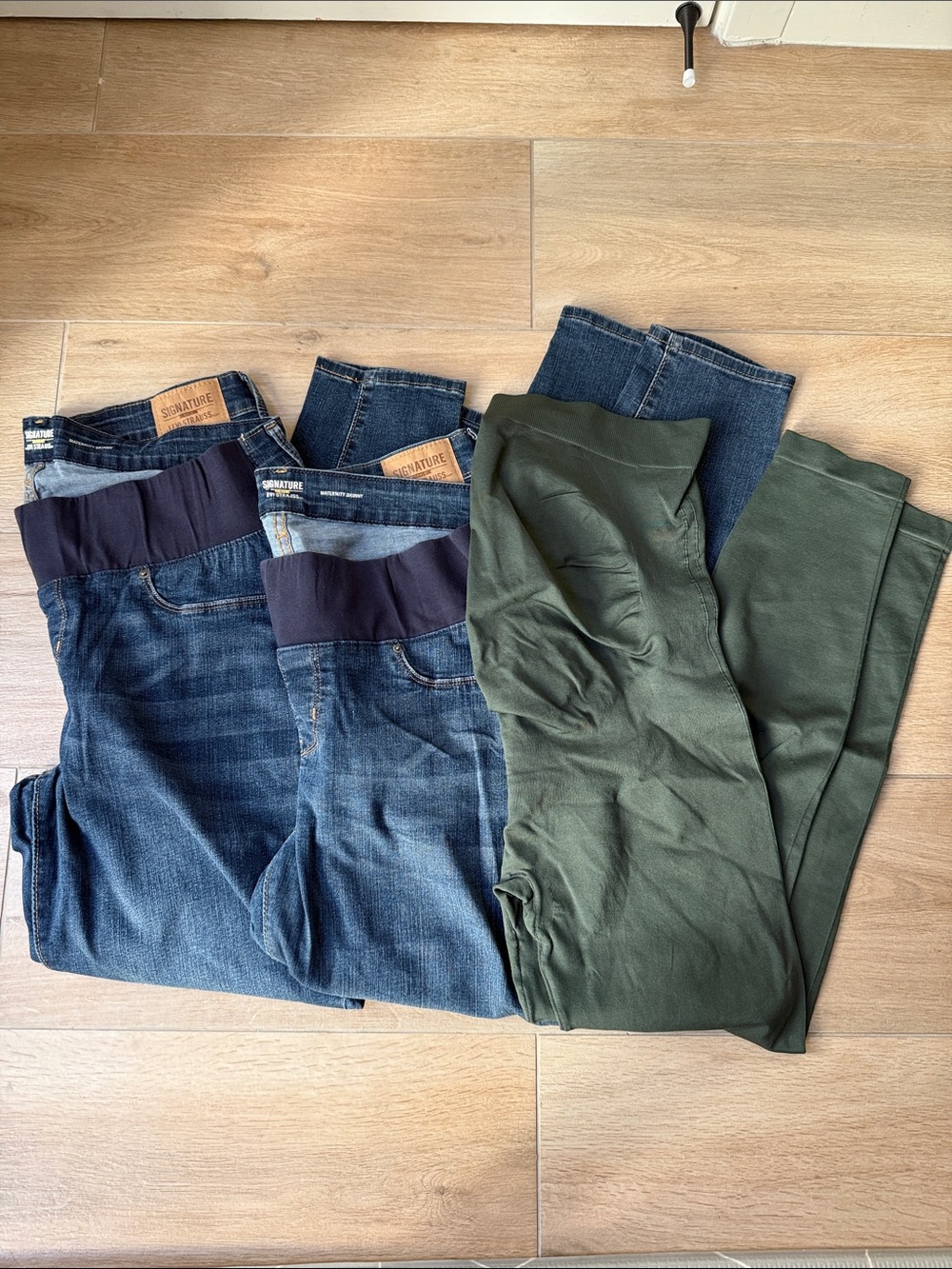 Maternity jeans and Legging bundle in dark wash denim and olive